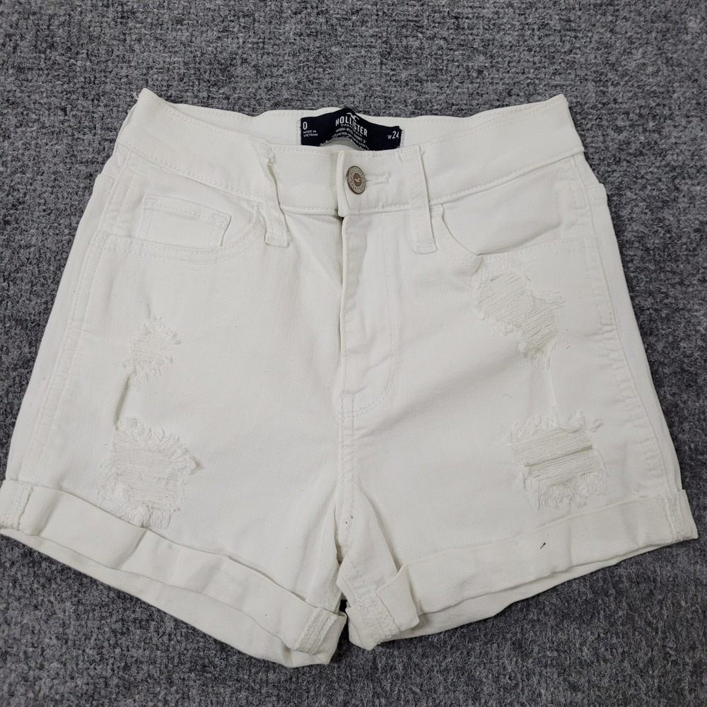 Hollister Shorts Womens Size 0 White Viscose Distressed High Rise Stretch Denim